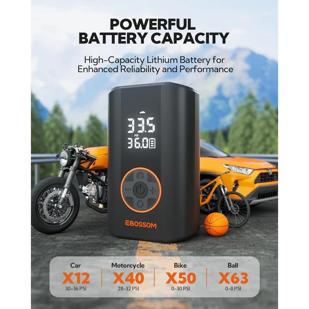 منفاخ إطارات ضاغط هواء محمول، مضخة هواء محمولة 150 رطل لكل بوصة مربعة للسيارات - مضخة دراجة لاسلكية صغيرة مع مقياس الضغط، كهربائية #5