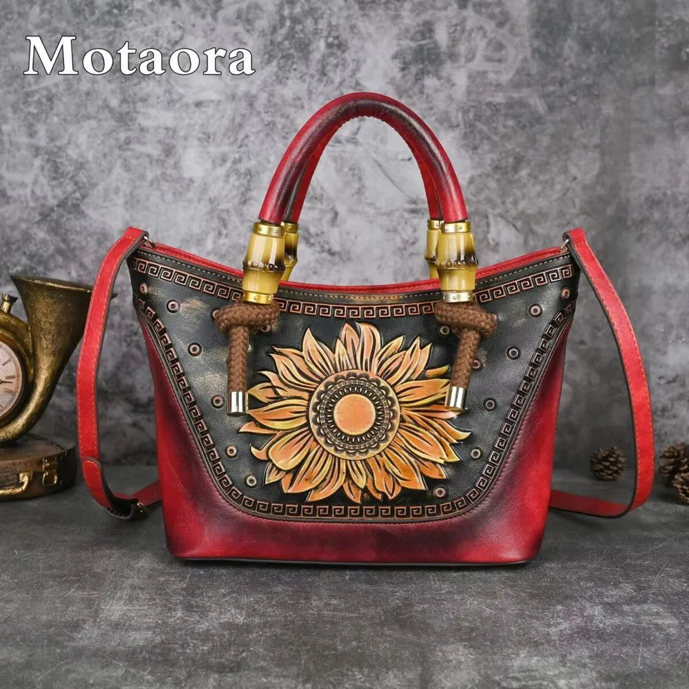 

Bamboo Handle Embossed Leather Bag for Women, Vintage Crossbody Purse with Adjustable Strap, Large Capacity Work Commute Handbag