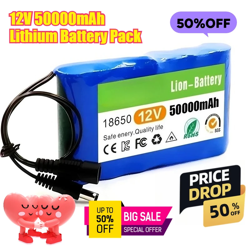 

12V 50000mAh 18650 Rechargeable Battery Lithium Battery Pack