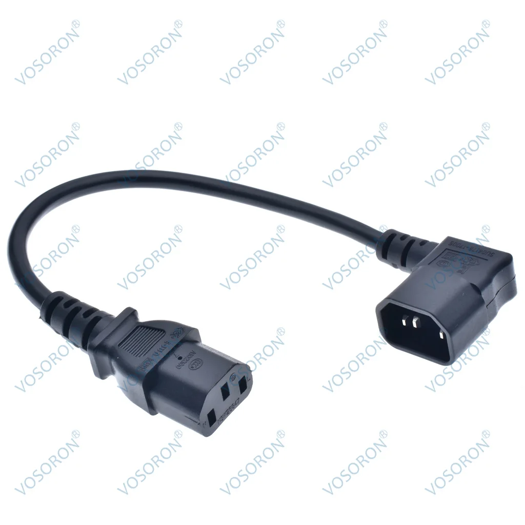 IEC 320 C14 3 Pin Male to C13 Female PDU Power Extension Cord,Right Angle C14 to C13 Power Plug Converter Adapter Cable Cord