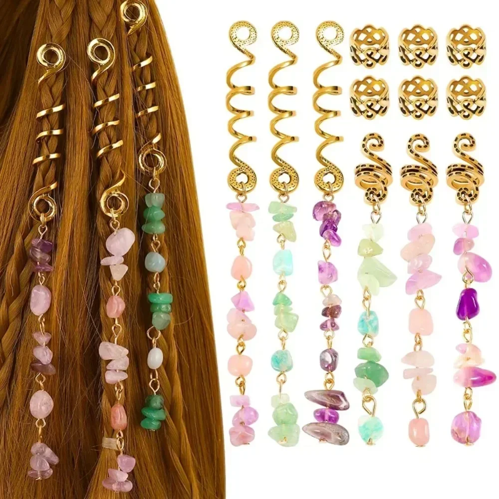 Crystal Stone Hair Braids Beads Long Tassel Spiral Charms Beads for Women Hair Jewelry Vintage Hairpins Dreadlocks Accessories