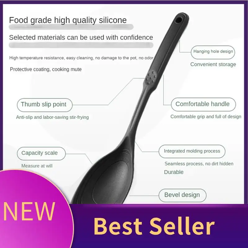 ABLU-Silicone Cooking Spoon Non-Stick Slotted And Solid Spoon Set Spoon With Deep Bolw And Measurement Mark For Mixing, Serving