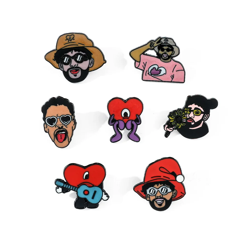 

New in Bad Bunny Brooch Creative Jewelry Red Heart Rapper Bad Rabbit Enamel Pin Clothing Backpack Pins Accessories for Kids Gift