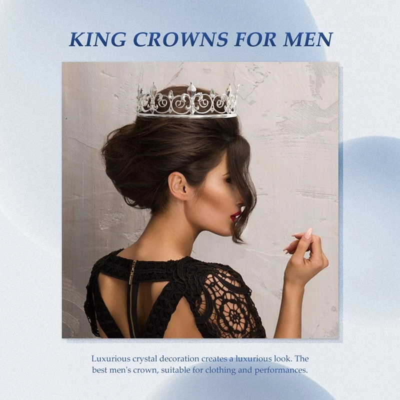 Royal King Crown For Men - มงกุฎเจ้าชายโลหะและ Tiaras, หมวกปาร์ตี้วันเกิดเต็มรอบ, เครื่องประดับยุคกลาง