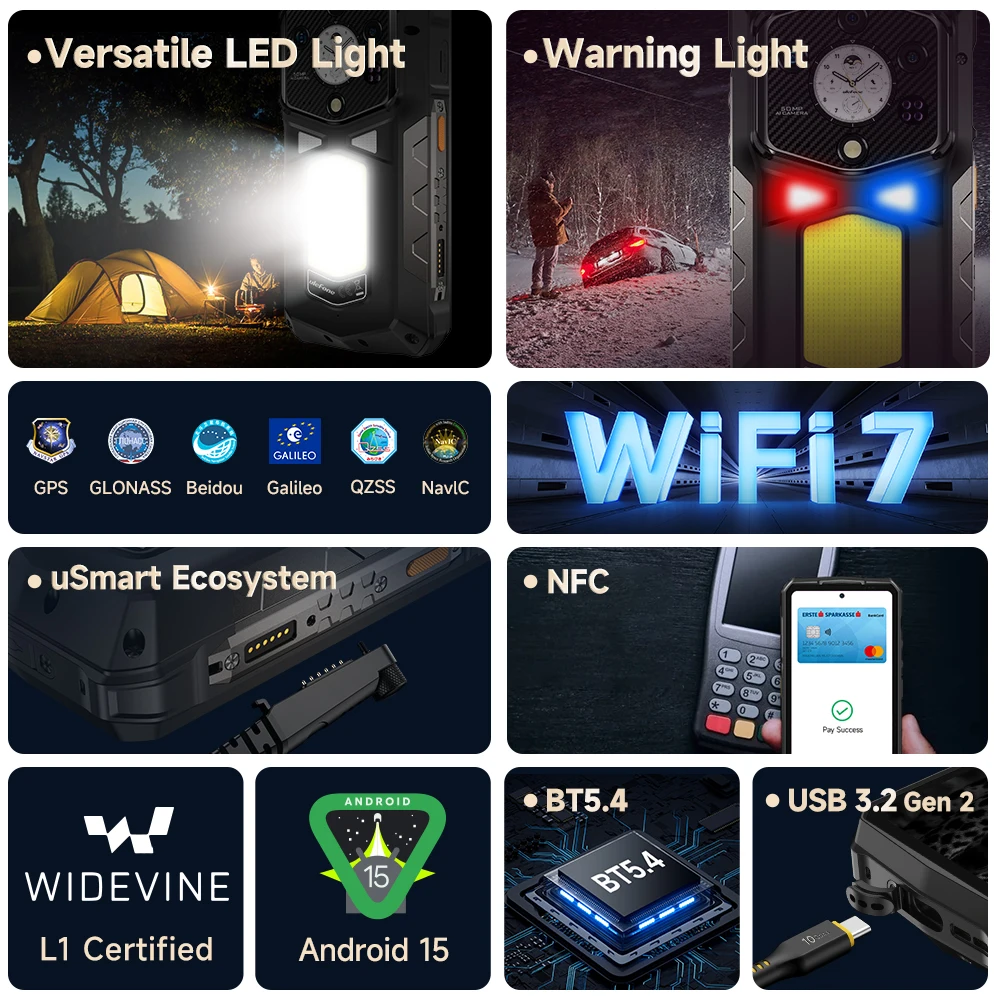 Ulefone Armor 29 Ultra 5G AI وعرة 16GB + 1 تيرا بايت للرؤية الليلية 21200mAh 6.67 "الأبعاد 9300 مصباح LED متعدد الاستخدامات NFC 64MP كاميرا ليلية