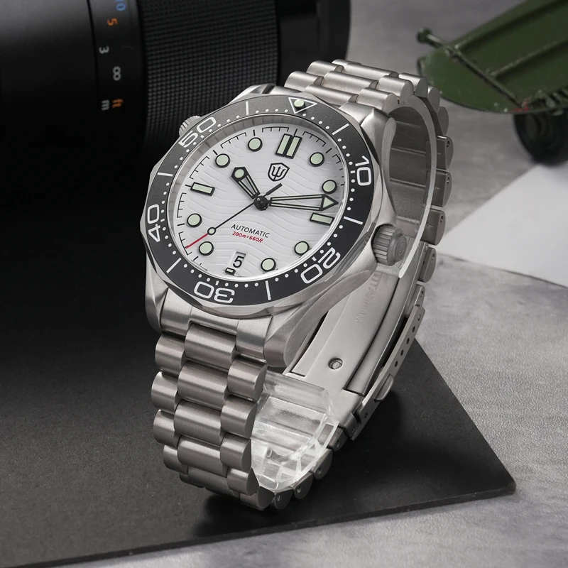 Zegarek męski Watchdives WD007 z mechanizmem automatycznym NH35, szafirowym szkłem, luksusowy zegarek wodoszczelny do 200m, 42mm, tytanowy zegarek z pudełkiem prezentowym.