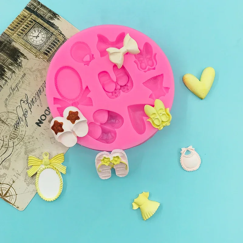 Zapatillas de amor, falda con pajarita, forma de espejo, molde de silicona, decoración de pasteles, dulces, chocolate, herramientas de cocina para hornear