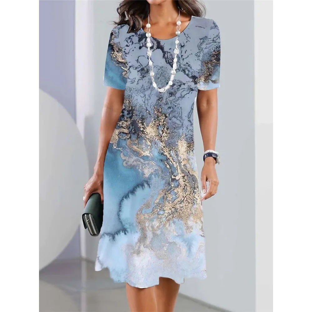 빈티지 프린트 캐주얼 O-넥 여름 드레스, 2023 반팔 Y2k 여성 드레스, 플러스 사이즈 XS-8XL