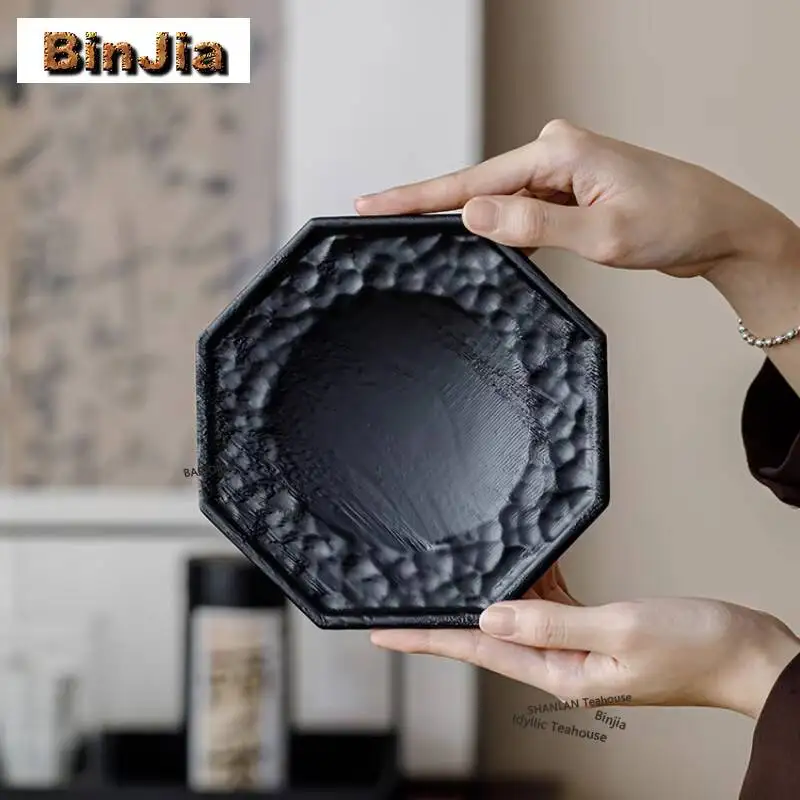 Carbonized Walnut Wood Pot Bearing Holder Gaiwan Base Dry Soaking Table Tea Tray Coasters Fruit Snack Plate Tea Services Gifts