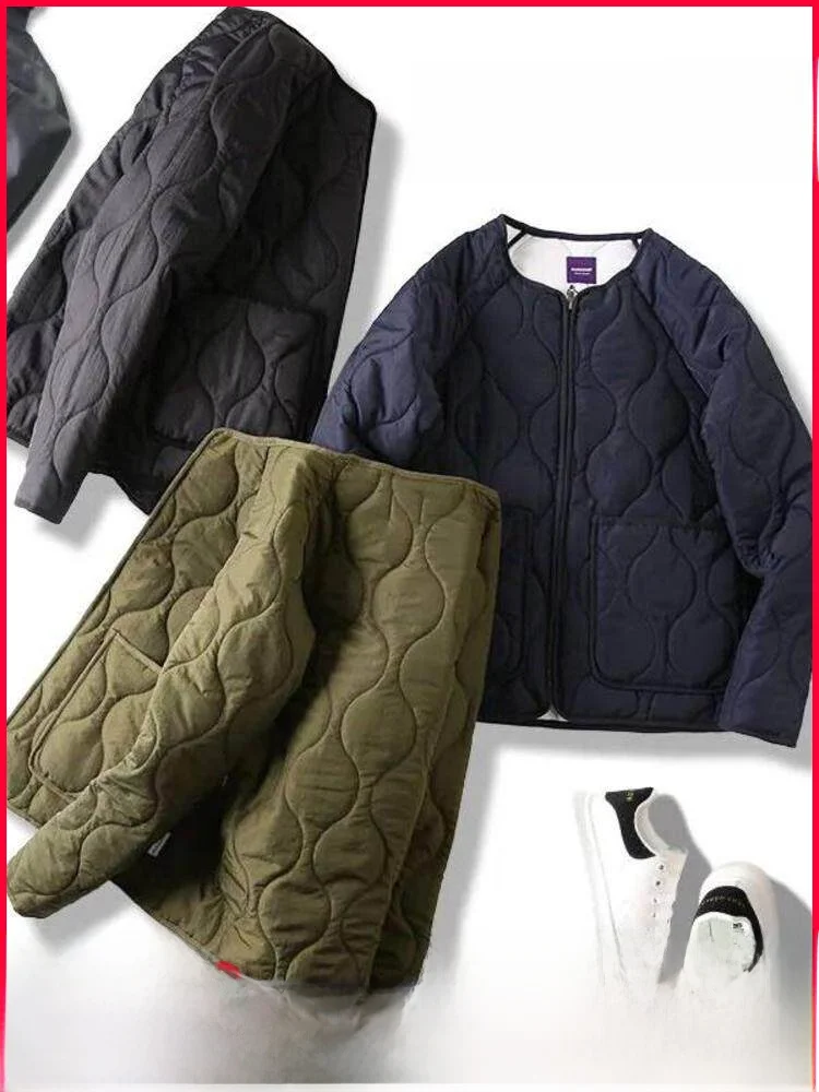 

Quilted Cotton Jacket Lightweight Warm Loose Lapel Casual Inner Liner for Men Youth Popular Standard Fit Long Sleeve Zipper