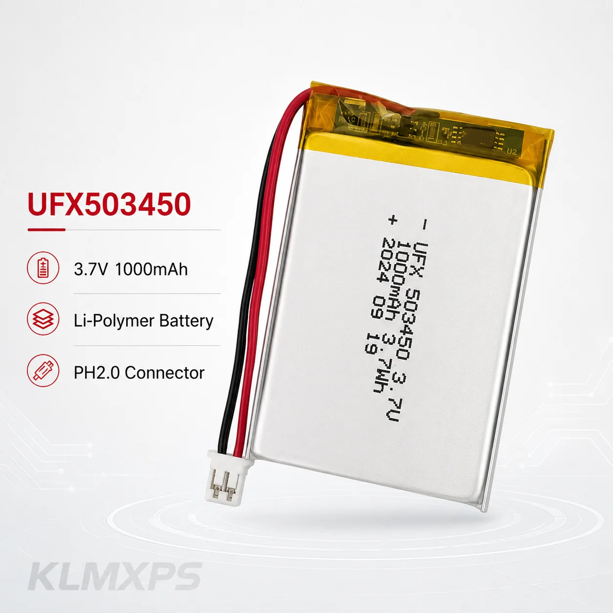 503450 Rechargeable Li-ion Polymer Battery 3.7V 1000mAh Soft Pack Battery PCM Protection PH2.0 Connector DIY Power Supply