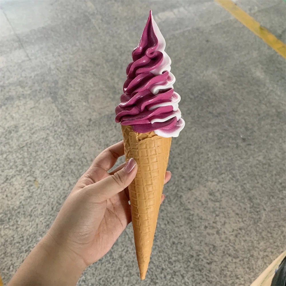 Vanilla Brazil Raspberry Soft Serve Mix Window Handmade Ice Cream Model Waffle Cones Display Shop Pantone Color Customized Props