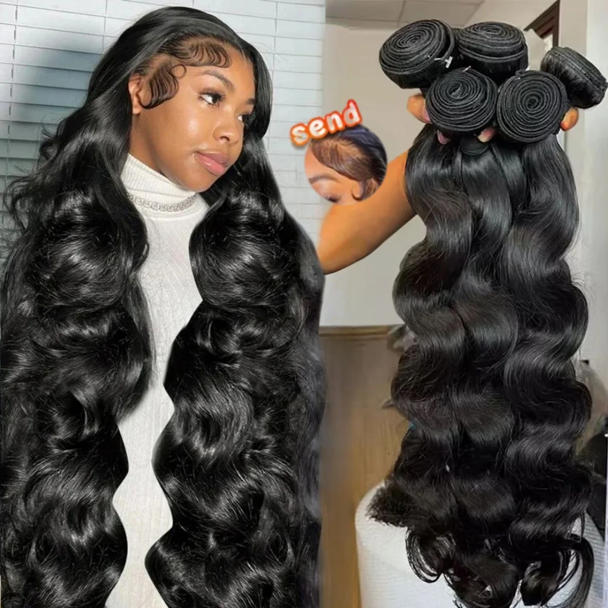 

30, 36, 40-дюймовые пучки объемных волн, человеческие волосы 12А, бразильское плетение, 4/5/6 шт., пучки необработанных волос, 100% необработанные пучки необработанных волос