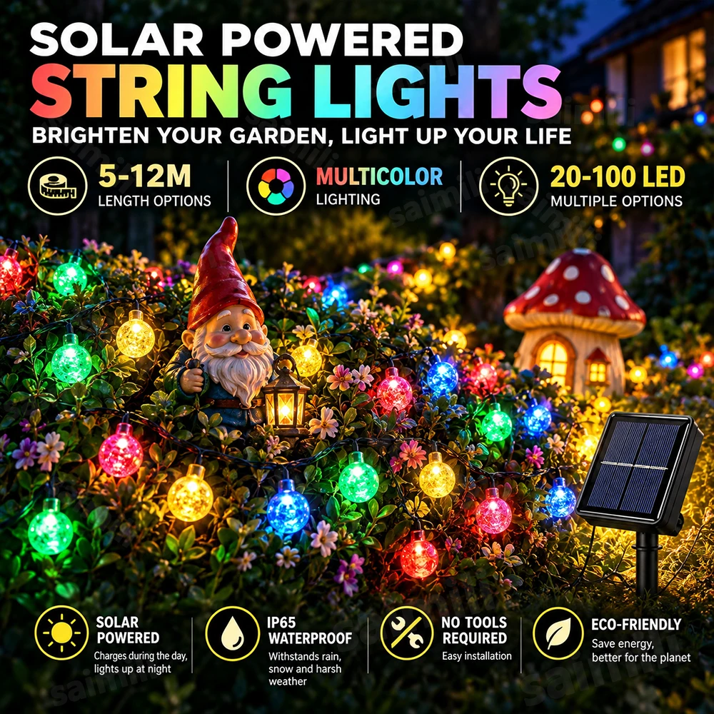 Outdoor Solar Bubble Crystal Ball String Light Auto Dusk Activation 8 Lighting Effects For Garden Party Festival Home Decoration