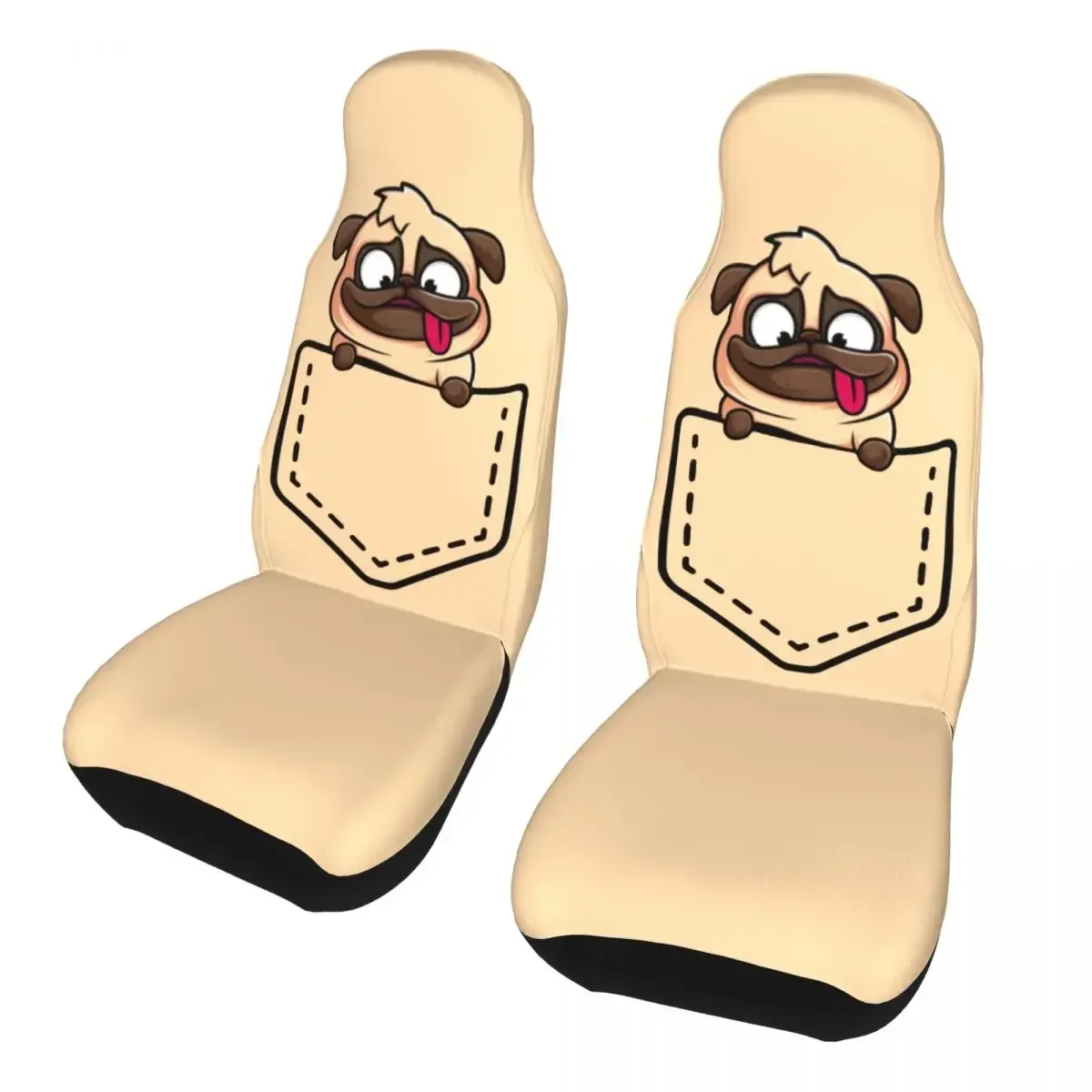 Funda Universal para asiento coche con bolsillo, perro Pug, Animal, impermeable, para viaje, estilo poliéster