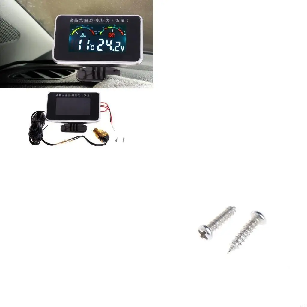 Vehicle Car Water Temperature Gauge Thermometer Voltmeter 2in1 for Car Motorcycle