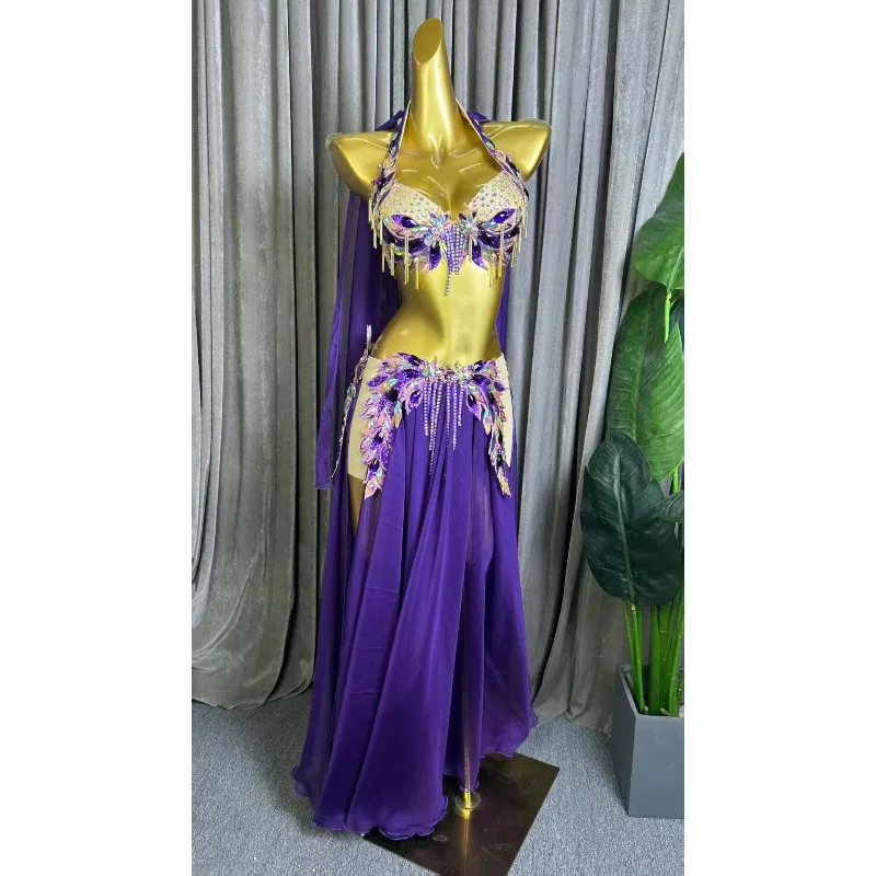 customized belly dance costumes Eastern dance clothing performance outfit bra tassel skirt purple