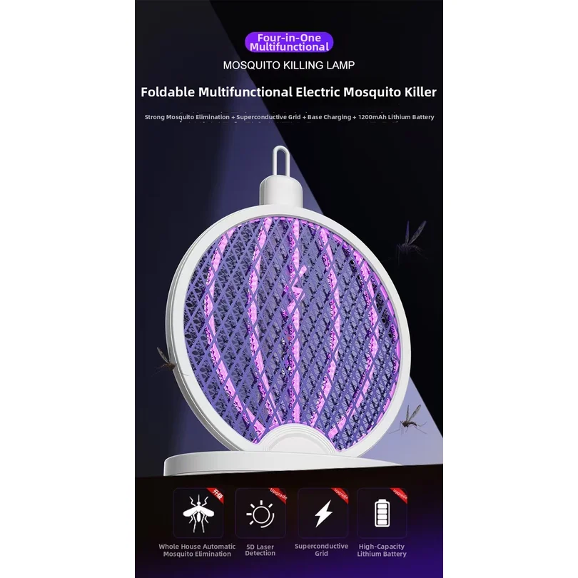 Foldable Electric Mosquito Killer 3000V USB Rechargeable Fly Trap Mosquito Swatter Racket Insect Killer With UV Light Bug Zapper