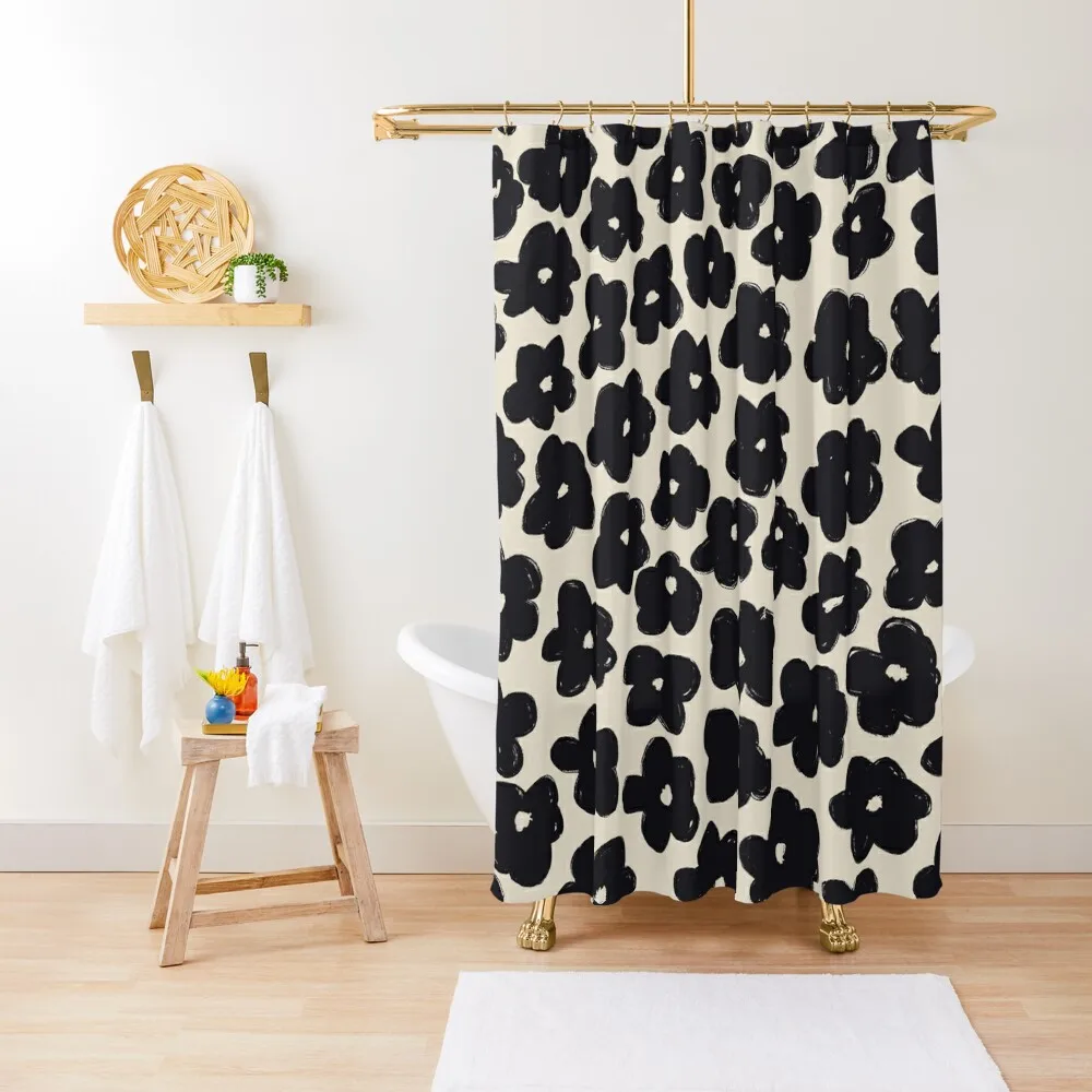 

Daisies Pattern in Black and White - Abstract Daisy Print Shower Curtain Elegant Bathroom Modern Bathroom Accessories Curtain