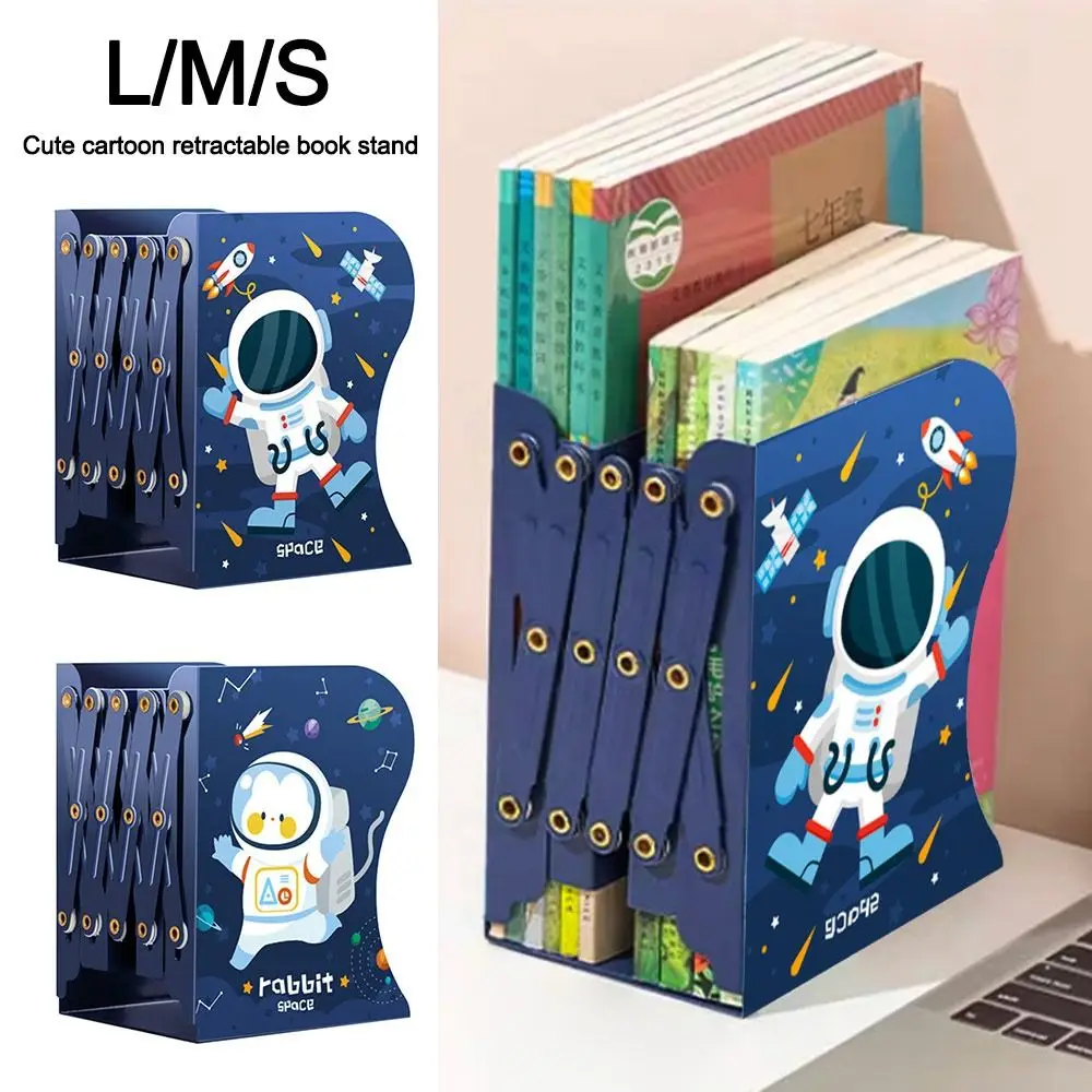 

Portable Cartoon Book Stand Retractable Large Capacity Book Organizer Folding Astronaut Bookshelf for Home Office