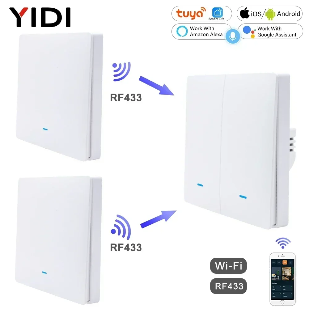 Wireless Push Button Wall Switch Tuya Smart Life WiFi 433mhz Google Home Light On Off 220V RF433 Remote Control EU/UK/GB 2 3 Way