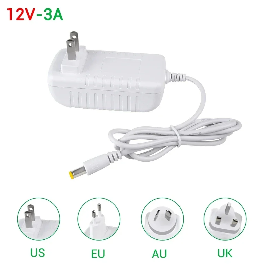 DC 24V 12V 1A 2A 3A Power Plug Output Connector 5.5mm*2.1mm Power Adapter EU US UK AU Plug White Housing