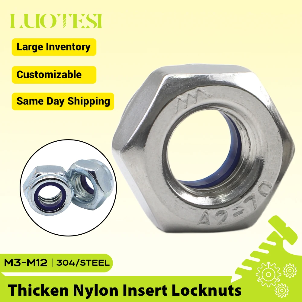 Thicken Hexagon Insert Lock Nut 304 Stainless Steel M3 M4 M5 M6 M8 M10 M12 Blue White Zinc Insert Self-locking Nut DIN982