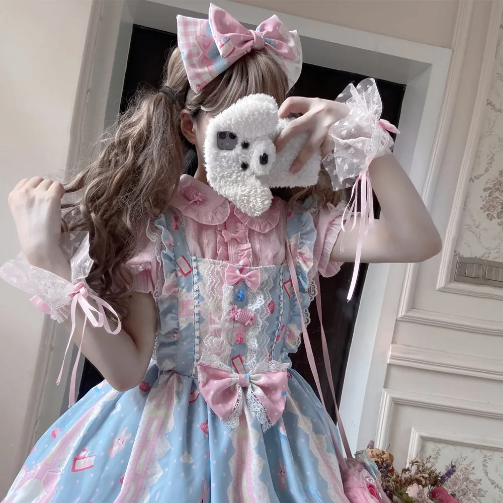 Lolita Sweet Rabbit Princess fur s for Girls, Soft Girl, Cute Pink, Blue Short fur s, Cute Printing, Kawaii Girl, Gothic Lolita, Jsk Loli Cosplay, Cos