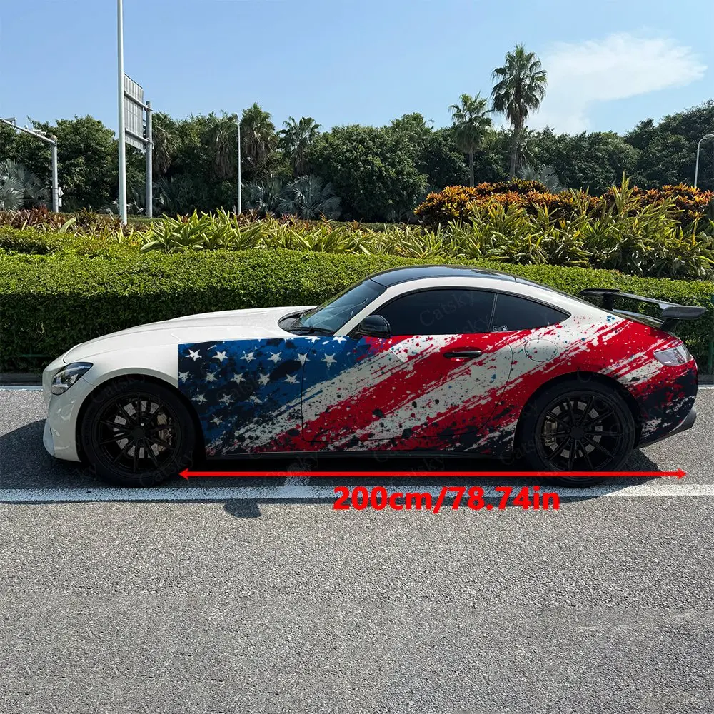 2pcs Splatter Star Stripe Car Side Wraps, Self-Adhesive PVC Waterproof & Scratch-Resistant Stickers, Car Accessory Gift