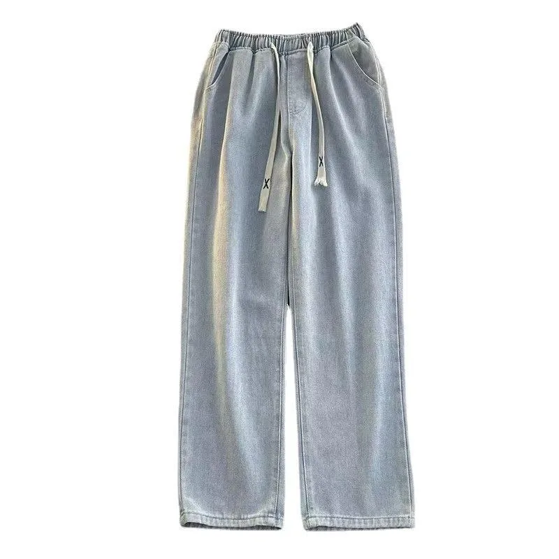 Pantalones vaqueros de pana con cintura elástica de color claro para hombre, pantalón informal hasta el suelo, pierna recta, Harajuku Sle Youth Faion