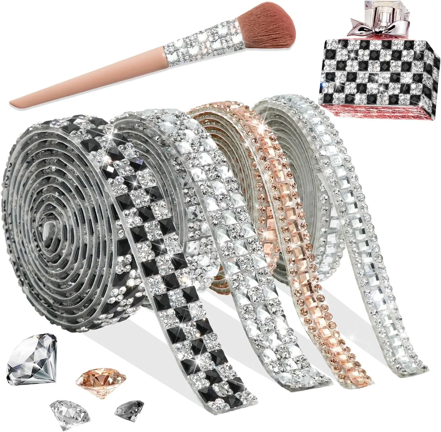 

Crystal Rhinestone Ribbons 4 Rolls Self Adhesive Rhinestone Strips for Crafts DIY Car Cup Party Decoration