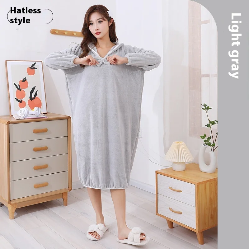 Bathrobe Woman Shower Thickened Long Coral Velvet Student Home Wear Solid Long-Sleeved Autumn Winter Robes Sleepwear Nightwear