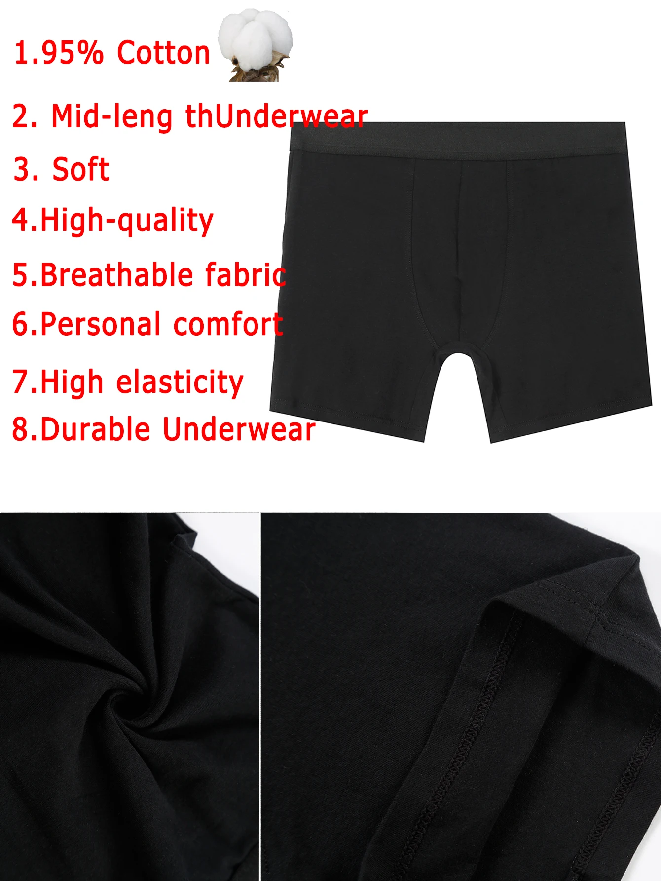 Mid-Long Boxer Shorts Underwear Man Cotton Male Underpants for Men Sexy Homme Boxershorts Box Panties Slips Calvin