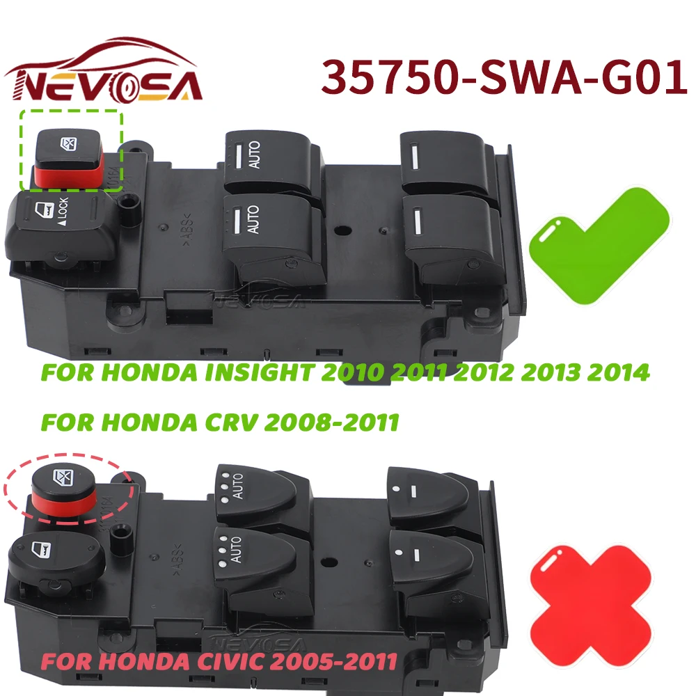 2 Auto For Honda Insight 2010-2014 Honda CRV 2008 2009-2011 LHD Electric Power Window Control Switch 35750-TM8-G11 35750-SWA-G01