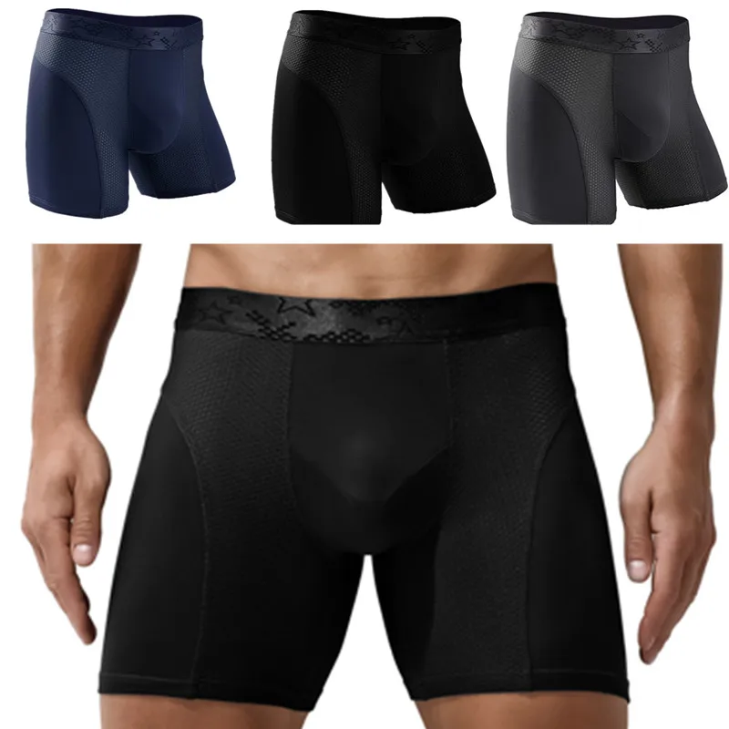 3-Pack Men Modal Underwear Boxer Breathable U Convex Boxershorts Men's Panties Solid Mesh Side Long Underpants Plus Size XL-6XL