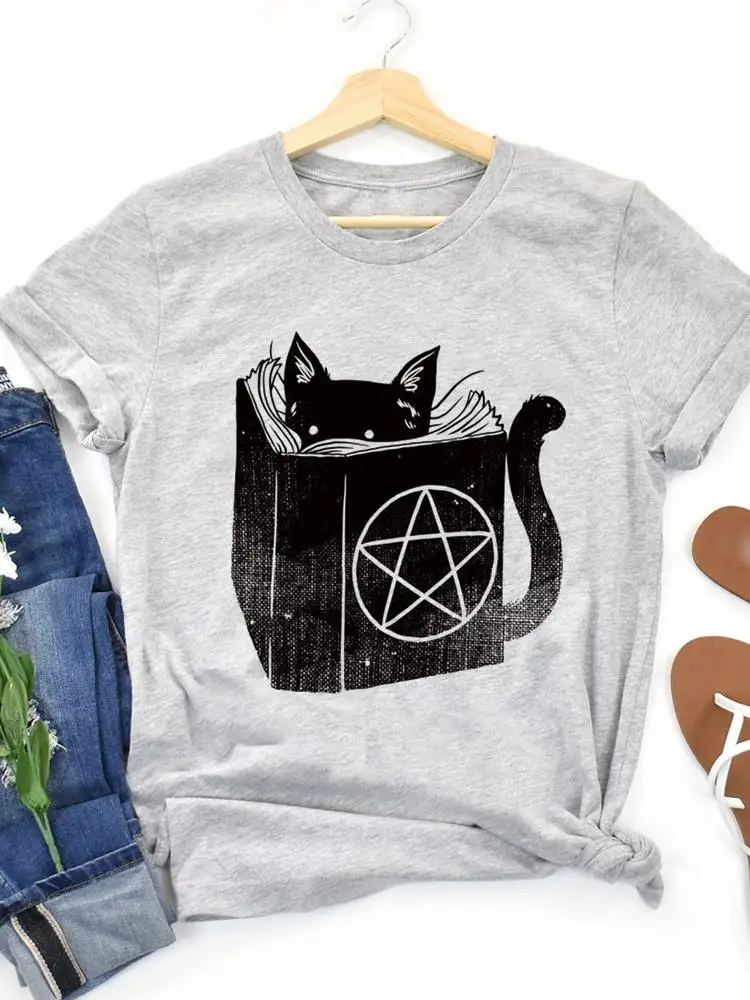 

Women Plus Size T Clothes Ladies Fashion Casual Clothing Cat Lovely Style Cute Trend Print Short Sleeve Graphic Tee T-shirts