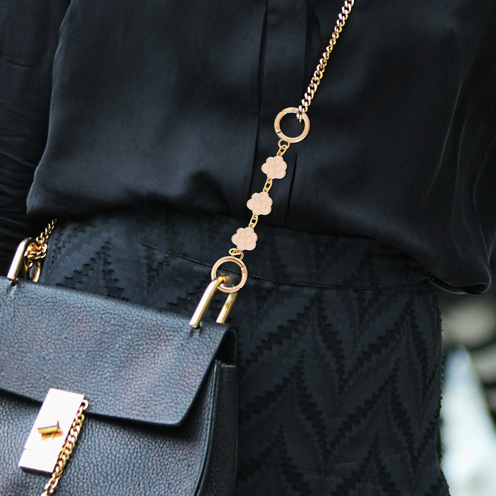 Camellia-Shaped Bag Chain Strap Extender, 2pcs Alloy Flat Removable Shoulder Strap for Crossbody Purse & Handbag