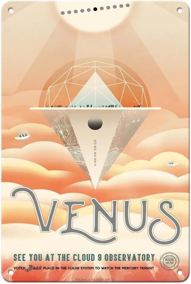 Pacifica Island Art - See You At The Cloud 9 Observatory - Exoplanet Travel Poster -  Vintage Metal Tin Sign