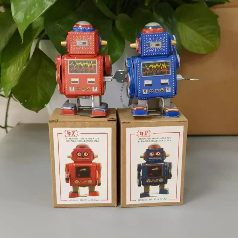 [Divertente] Collezione per adulti Retro Wind Up Toy Tin di metallo Mini-Robot Rosso/Blu Orologio Giocattolo Figura Modello Giocattolo vintage Regalo