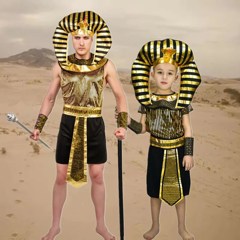 

Halloween Prince Adult Pharaoh Roman Costume King Stage Performance Clothes Children's Prince Parent-Child Outfits Polyester ...