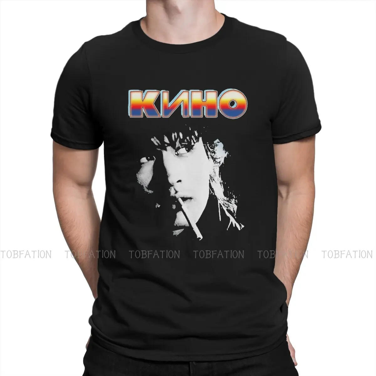 Smoking Man Classic  Newest TShirts Viktor Tsoi Kino Russian Singer Male Style Fabric Streetwear T Shirt Round Neck Oversized