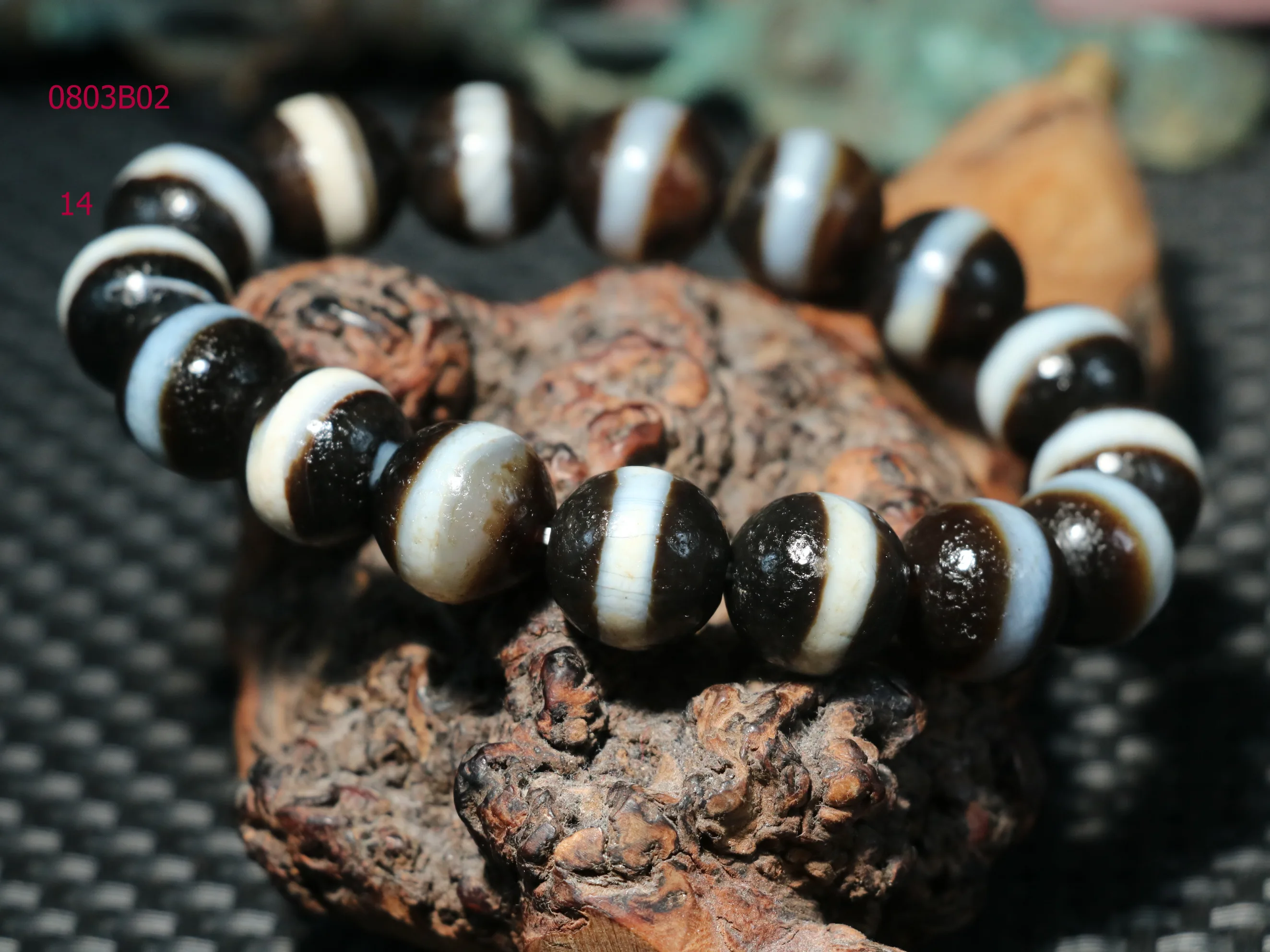 Ultra Energy Healing Energy Tibetan old Agate 1 Wide Line Medicine Round dZi Bead Bracelet 14 Precious Gemstone Jewelry