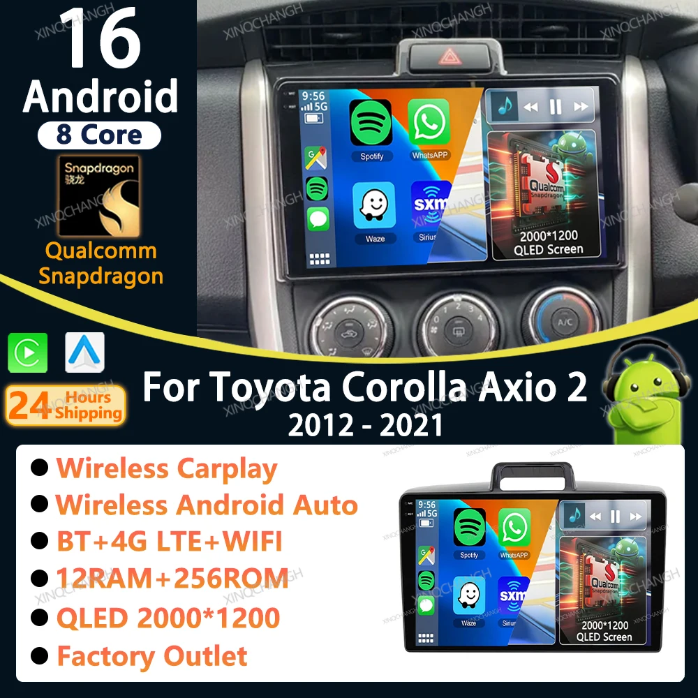 Android 16 Car Radio Carplay Auto For Toyota Corolla Axio 2 Fielder 3 E160 2012 - 2021 Stereo Audio Fascia Panel Head Unit Video