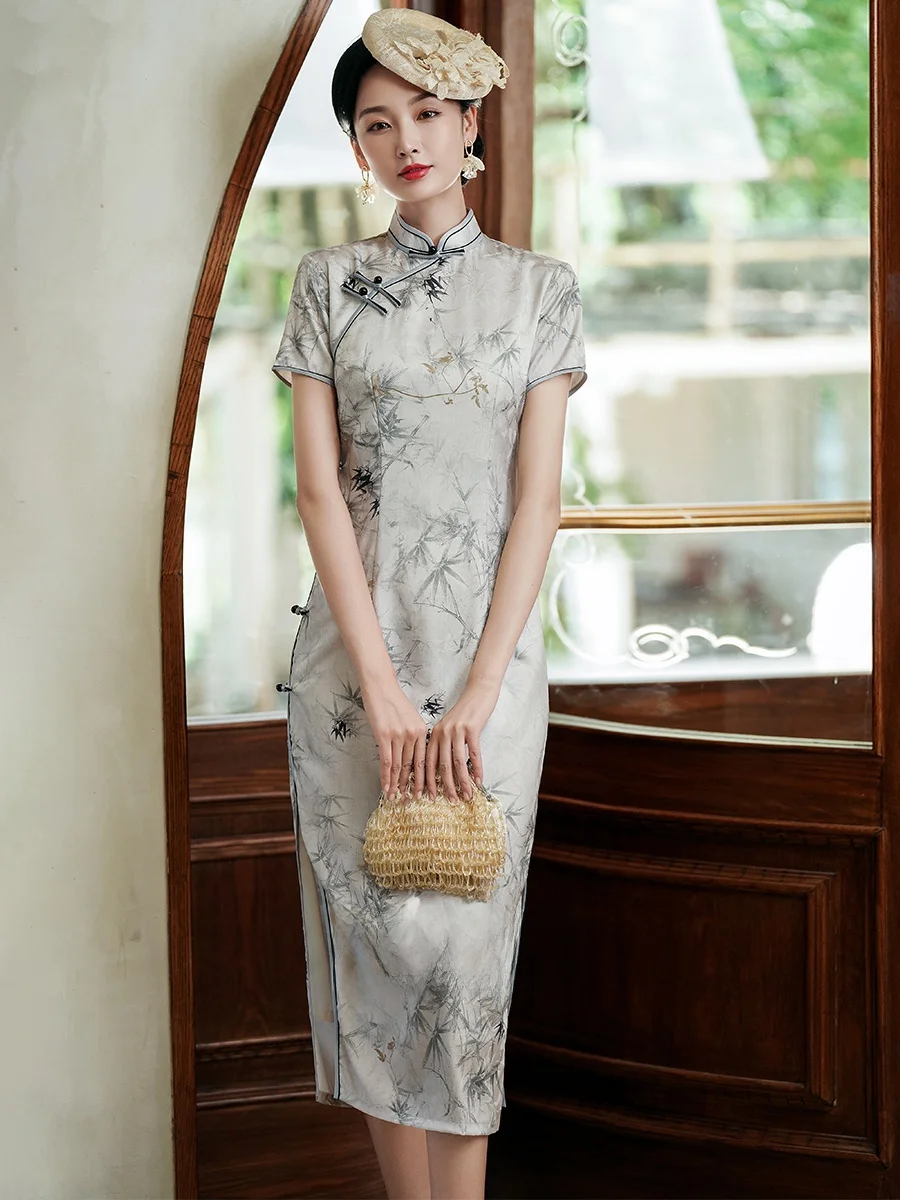 

Low-Necked Water-Media Short-Sleeved Silk Vintage Style Young Slim-Fit Daily Gathering Streetwear Chinese Tradition...