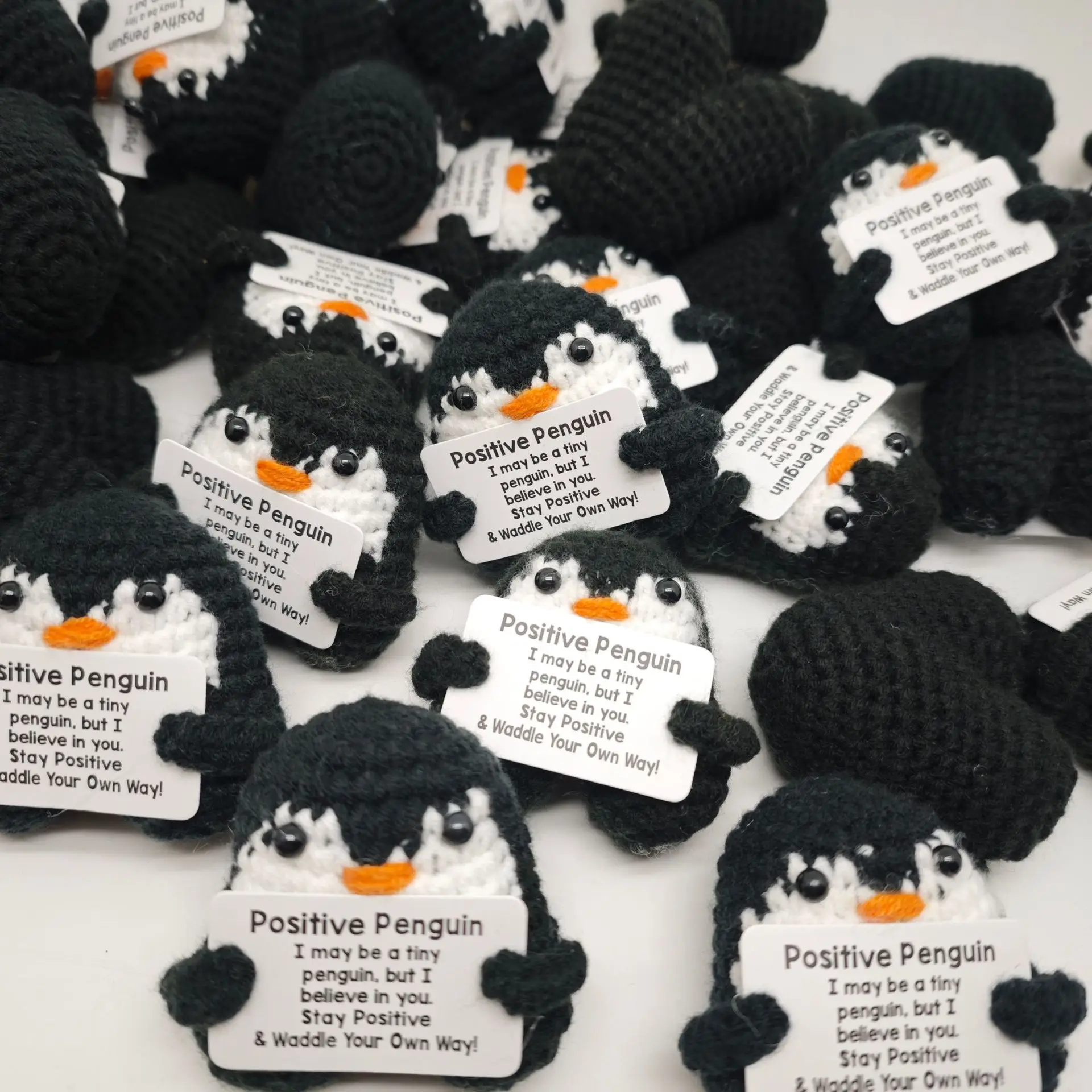 Crochet Positive Energy Dolls Mini Pocket Hug Handmade Plush Knitted Penguin Hand-woven Doll Desktop Decor Christmas Decoration