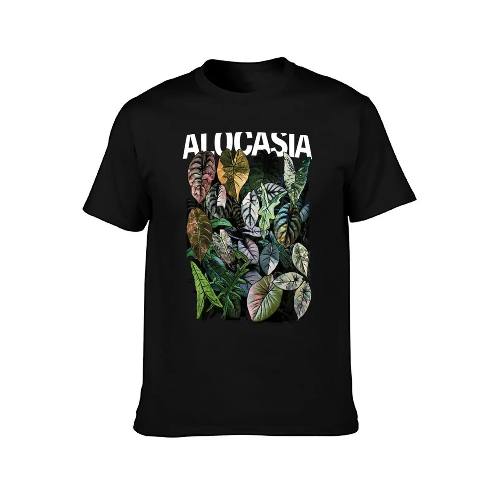 ALOCASIA JUNGLE Variegated T-Shirt, Summer Casual Cotton Tee, Oversized Streetwear Tops, Vintage Graphic Print, Unisex Men Women