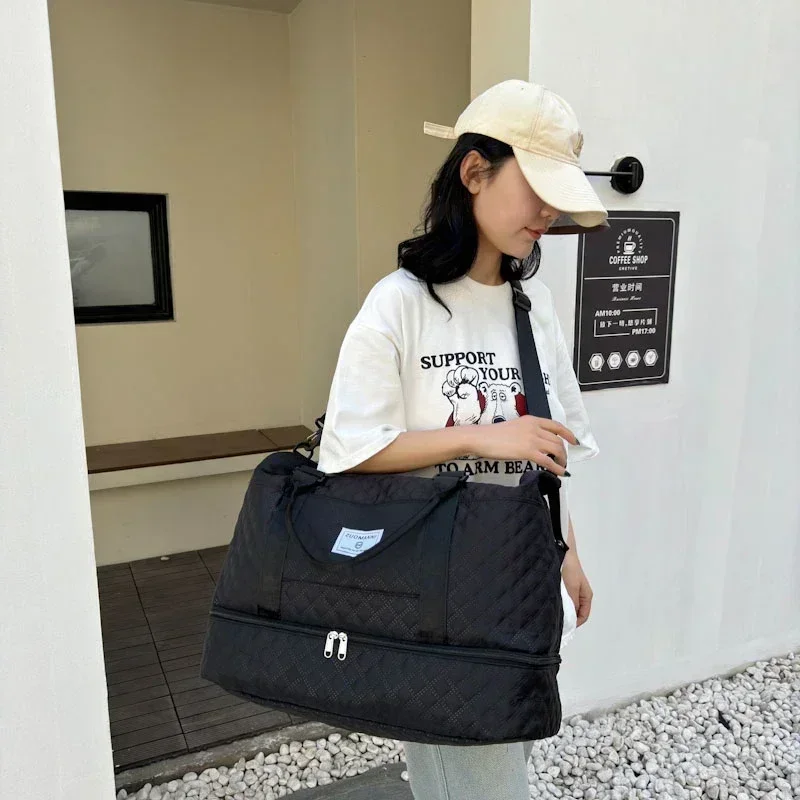 Bolsas de viaje informales de hilo de coser sólido, moda de gran capacidad, bolsos de alta calidad 2024 para mujer, bolsas de viaje Oxford con cremallera