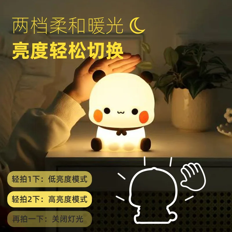 Kawaii Bear Panda Bubu And Dudu Led Night Light Lamp Cute Cartoon Nightlight Animal Bedroom Decorative Living Room Dolls Gifts