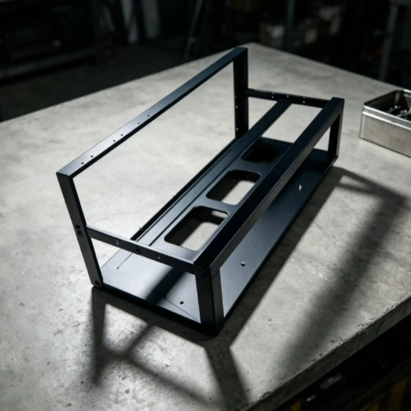 Open Frame GPU Mining Rig Stand for 8 Cards with 75mm Spacing and Fan Mounts for Cooling Efficiency