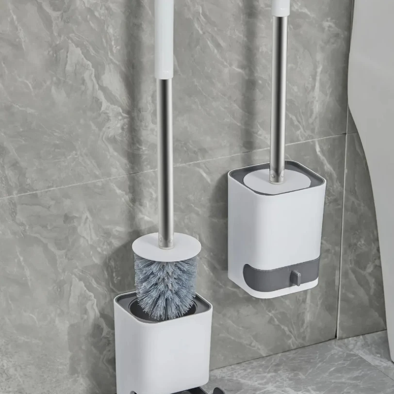 

Punch-Free Wall Mounted Toilet Brush With Drainable Base Long Handle Plastic Toilet Cleaning Brush Bathroom Accessories